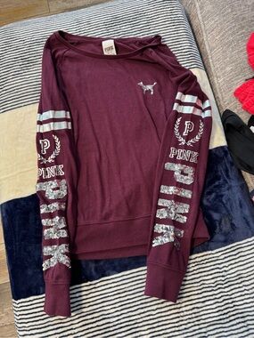PINK Bling Victoria's Secret Burgundy Logo Sweatshirt